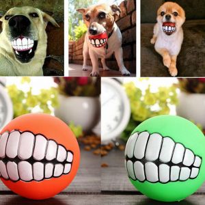 Funny Pet Dog Ball Teeth Silicon Play Toy Chew Squeaker Squeaky Sound For Dogs