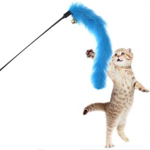 Kitten Pet Teaser Turkey Feather Interactive Fun Toy Wire Chaser Wand For Cat